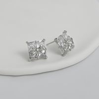 1 Pair Simple Style Square Inlay Copper Zircon Ear Studs main image 2