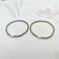 Elegant Round Stainless Steel Freshwater Pearl Plating Gold Plated Bracelets main image 5