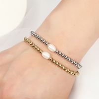 Elegant Round Stainless Steel Freshwater Pearl Plating Gold Plated Bracelets main image 1