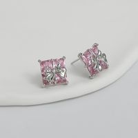 1 Pair Simple Style Square Inlay Copper Zircon Ear Studs main image 4
