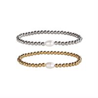 Elegant Round Stainless Steel Freshwater Pearl Plating Gold Plated Bracelets main image 4
