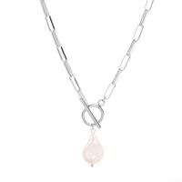 Elegant Water Droplets Stainless Steel Freshwater Pearl Toggle Pendant Necklace sku image 3