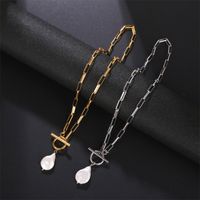 Elegant Water Droplets Stainless Steel Freshwater Pearl Toggle Pendant Necklace main image 3