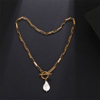 Elegant Water Droplets Stainless Steel Freshwater Pearl Toggle Pendant Necklace main image 2