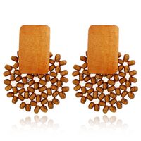 1 Pair Commute Round Hollow Out Wood Drop Earrings main image 5
