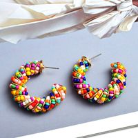 1 Paire Commuer Bloc De Couleur Patchwork Perle De Rocaille Boucles D'oreilles main image 2