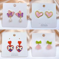 1 Pair Sweet Heart Shape Flower Butterfly Enamel Inlay Imitation Pearl Alloy Rhinestones Earrings main image 4