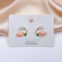 1 Pair Sweet Heart Shape Flower Butterfly Enamel Inlay Imitation Pearl Alloy Rhinestones Earrings sku image 7