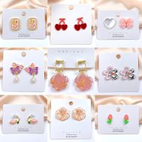 1 Pair Sweet Heart Shape Flower Butterfly Enamel Inlay Imitation Pearl Alloy Rhinestones Earrings main image 3