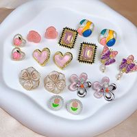 1 Pair Sweet Heart Shape Flower Butterfly Enamel Inlay Imitation Pearl Alloy Rhinestones Earrings main image 1