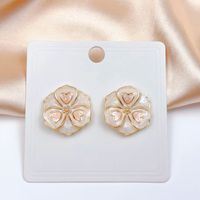 1 Pair Sweet Heart Shape Flower Butterfly Enamel Inlay Imitation Pearl Alloy Rhinestones Earrings sku image 14