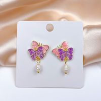 1 Pair Sweet Heart Shape Flower Butterfly Enamel Inlay Imitation Pearl Alloy Rhinestones Earrings sku image 23