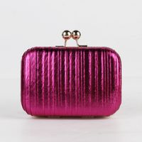 Red Purple Black Pleated Pu Metal Solid Color Square Evening Bags sku image 2
