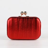 Red Purple Black Pleated Pu Metal Solid Color Square Evening Bags sku image 1