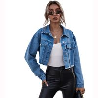 Simple Style Solid Color Outerwear Polyester Coat Denim Jacket Tops main image 5