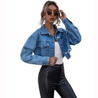 Simple Style Solid Color Outerwear Polyester Coat Denim Jacket Tops main image 3
