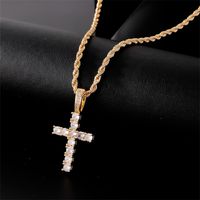 Hip-Hop Cross 304 Stainless Steel Copper Plating Inlay Zircon K Gold Plated Rhodium Plated Women's Pendant Necklace main image 5