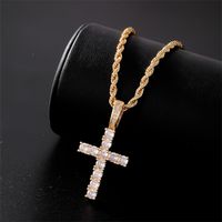 Hip-Hop Cross 304 Stainless Steel Copper Plating Inlay Zircon K Gold Plated Rhodium Plated Women's Pendant Necklace main image 4