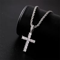 Hip-Hop Cross 304 Stainless Steel Copper Plating Inlay Zircon K Gold Plated Rhodium Plated Women's Pendant Necklace main image 2
