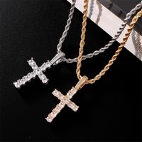 Hip-Hop Cross 304 Stainless Steel Copper Plating Inlay Zircon K Gold Plated Rhodium Plated Women's Pendant Necklace main image 1