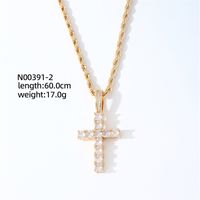 Hip-Hop Cross 304 Stainless Steel Copper Plating Inlay Zircon K Gold Plated Rhodium Plated Women's Pendant Necklace sku image 1