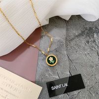 Retro Square Oval Flower Stainless Steel Plating Inlay Artificial Gemstones Zircon 18k Gold Plated Pendant Necklace sku image 8