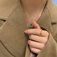 Retro Square Oval Flower Stainless Steel Plating Inlay Artificial Gemstones Zircon 18k Gold Plated Pendant Necklace main image 4