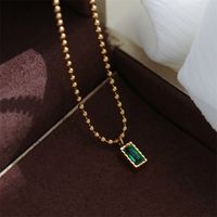 Retro Square Oval Flower Stainless Steel Plating Inlay Artificial Gemstones Zircon 18k Gold Plated Pendant Necklace sku image 3