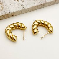 1 Pair Casual Retro Solid Color Plating 304 Stainless Steel 14K Gold Plated Ear Studs main image 3
