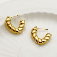 1 Pair Casual Retro Solid Color Plating 304 Stainless Steel 14K Gold Plated Ear Studs main image 1