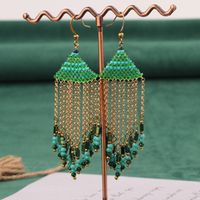 Bohemian Sector Synthetic Gemstones Shell Copper Tassel Mesh Women's Ear Hook sku image 49