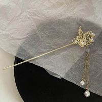 Chinoiserie Retro Bamboo Flower Butterfly Alloy Plating Inlay Rhinestones Pearl Hairpin sku image 53