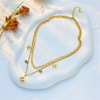 304 Stainless Steel 18K Gold Plated Vintage Style Layered Plating Butterfly Layered Necklaces main image 2