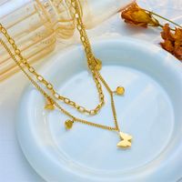 304 Stainless Steel 18K Gold Plated Vintage Style Layered Plating Butterfly Layered Necklaces main image 3