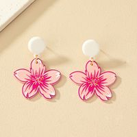 1 Paire Sucré Commuer Fleur Placage Arylique Boucles D'oreilles main image 6