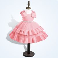 Elegant Princess Cute Solid Color Layered Bowknot Polyester Girls Dresses main image 7
