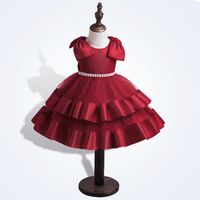 Elegant Princess Cute Solid Color Layered Bowknot Polyester Girls Dresses main image 8