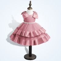 Elegant Princess Cute Solid Color Layered Bowknot Polyester Girls Dresses main image 1