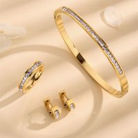Wholesale Elegant Round Solid Color Titanium Steel Plating Inlay 18k Gold Plated Rhinestones Rings Bracelets Earrings main image 4