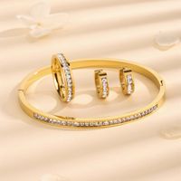 Wholesale Elegant Round Solid Color Titanium Steel Plating Inlay 18k Gold Plated Rhinestones Rings Bracelets Earrings sku image 1