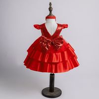 Elegant Princess Solid Color Sequins Bowknot Polyester Girls Dresses main image 2