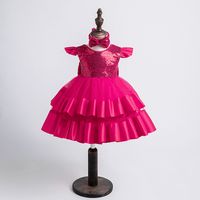 Elegant Prinzessin Einfarbig Pailletten Schleife Polyester Mädchen Kleider main image 3
