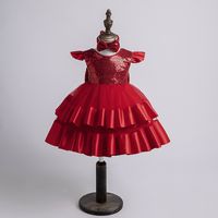 Elegant Prinzessin Einfarbig Pailletten Schleife Polyester Mädchen Kleider main image 7