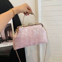 Grey White Pink Cloth Solid Color Shell Evening Bags main image 6