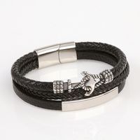 Casual Classical Solid Color Anchor Stainless Steel Pu Leather Handmade Men's Bangle main image 2