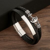 Casual Classical Solid Color Anchor Stainless Steel Pu Leather Handmade Men's Bangle main image 6