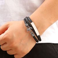 Casual Classical Solid Color Anchor Stainless Steel Pu Leather Handmade Men's Bangle main image 5