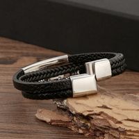 Casual Classical Solid Color Anchor Stainless Steel Pu Leather Handmade Men's Bangle main image 3