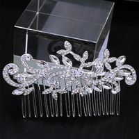 Bridal Crown Flower Alloy Plating Hollow Out Inlay Rhinestones Pearl Insert Comb 1 Piece sku image 9
