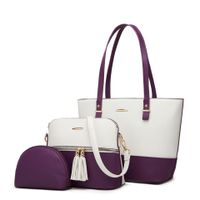 Women's Large All Seasons Pu Leather Color Block Fashion Square Zipper Bag Sets sku image 2
